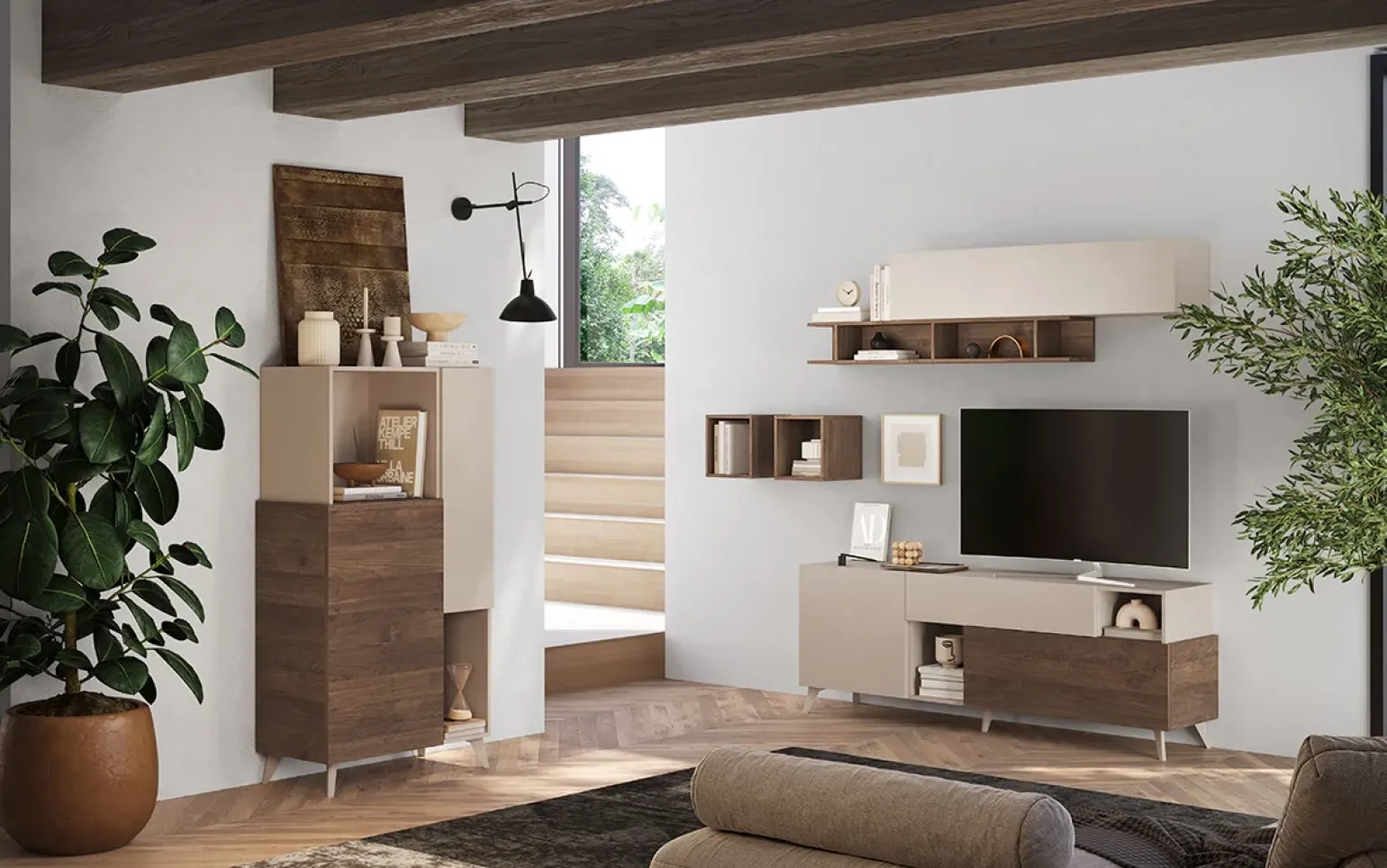 Mobile porta TV 181x67h cm soggiorno beige rovere scuro Witty