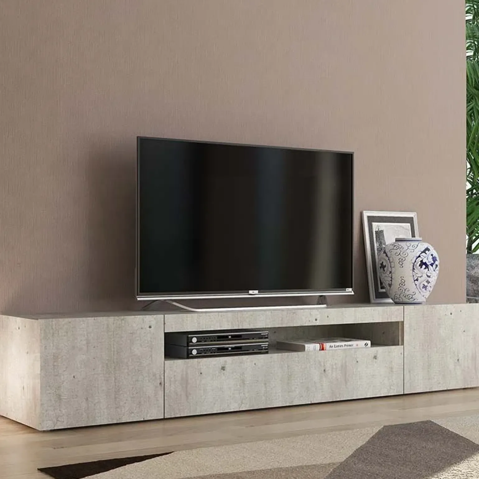 Mobile porta TV 200x37h cm soggiorno cemento Light Big Gihome®