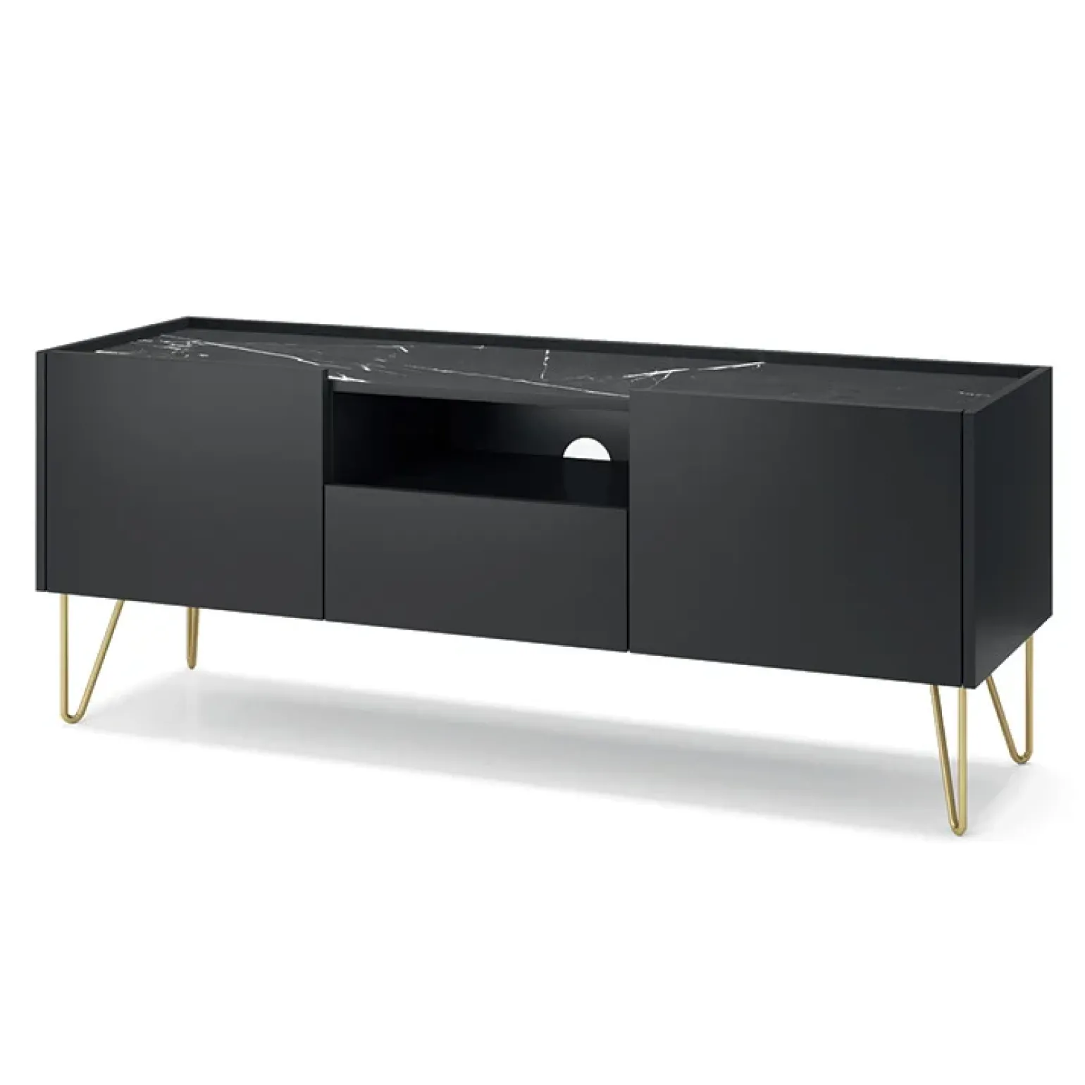 Mobile porta TV 144x55h cm soggiorno nero effetto marmo Sirena