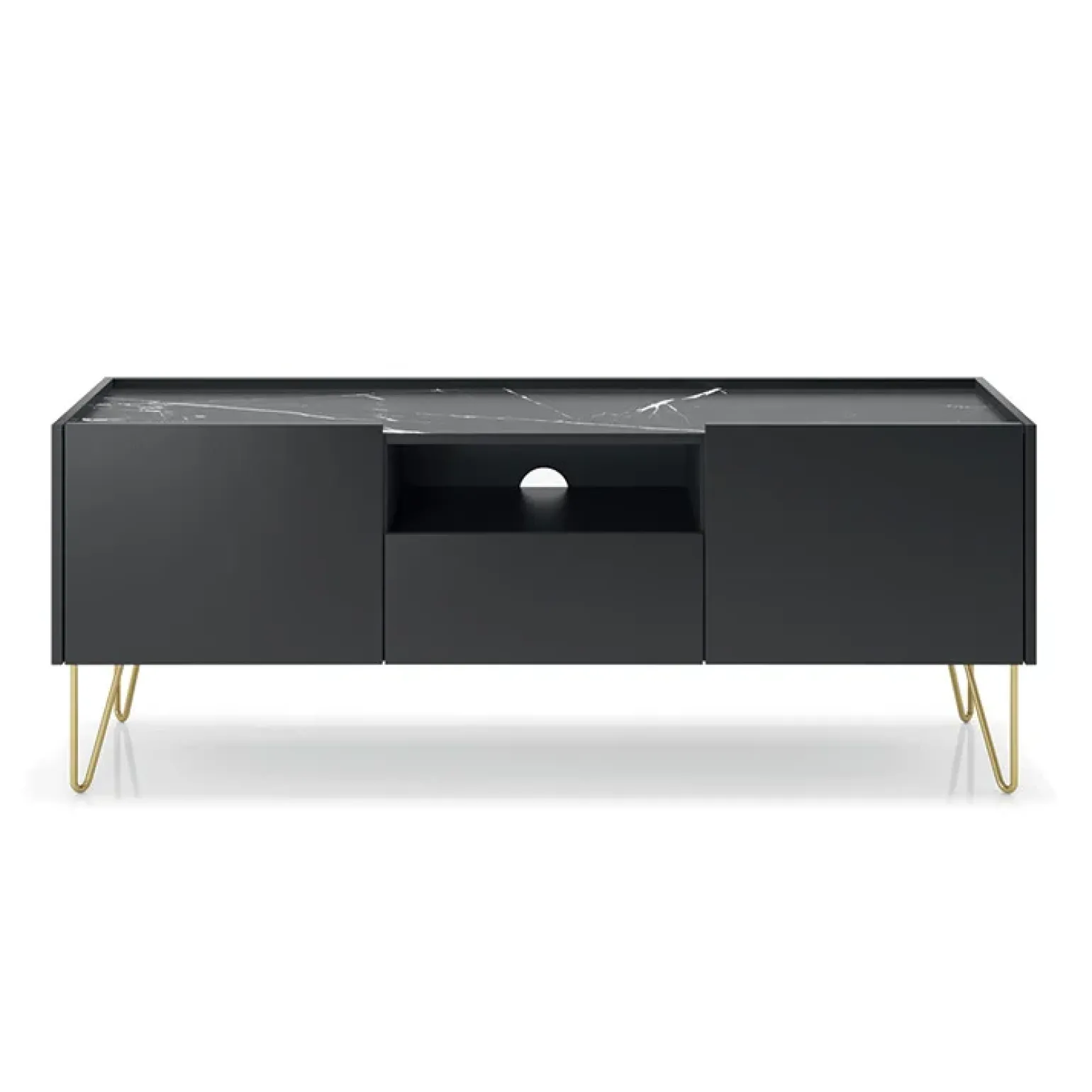 Mobile porta TV 144x55h cm soggiorno nero effetto marmo Sirena