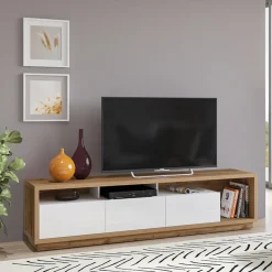 Mobile porta TV 200x50h cm soggiorno bianco lucido rovere Favorita