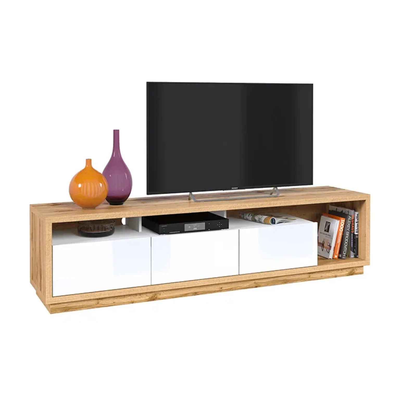 Mobile porta TV 200x50h cm soggiorno bianco lucido rovere Favorita