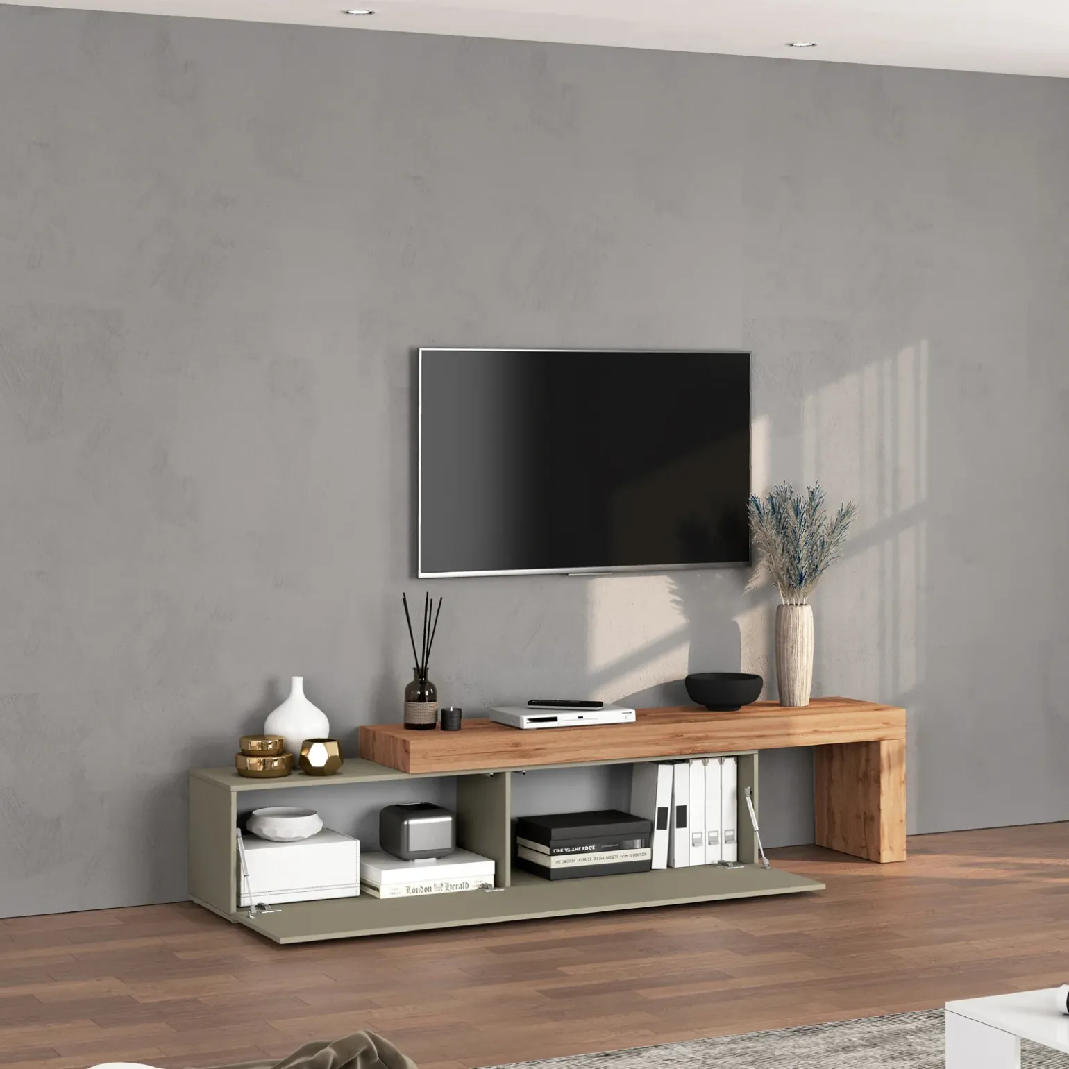 Mobile porta tv 230x51h cm tortora rovere Block