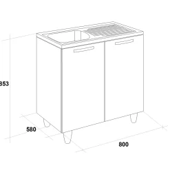 Mobile sottolavello cucina 80x86h cm multiuso con lavello 1 vasca sinistra acciaio inox bianco frassinato Talise