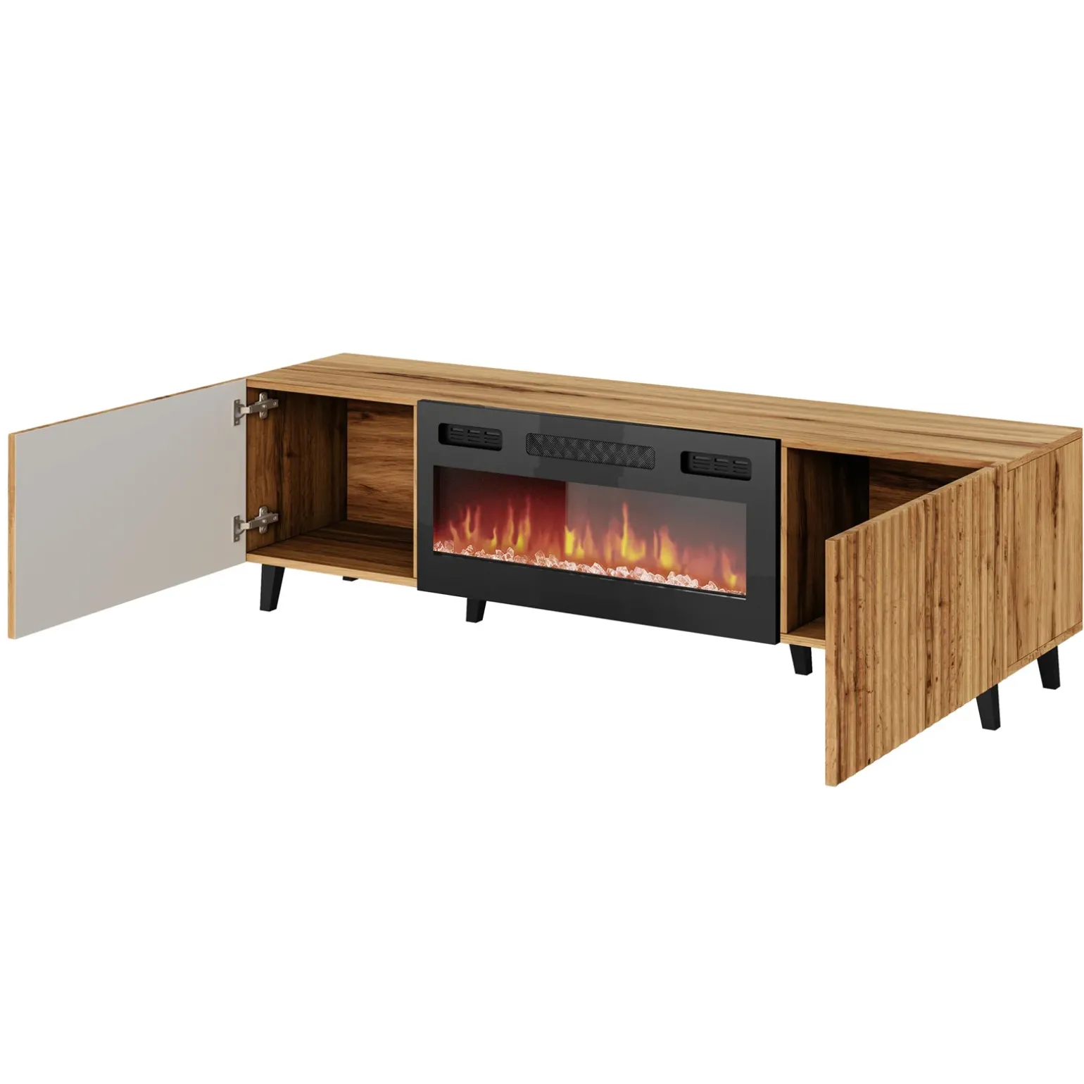 Mobile TV con camino 181x50h cm moderno cannettato quercia Essence