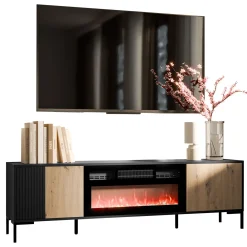 Mobile TV con camino 180x54h cm rovere nero Duble