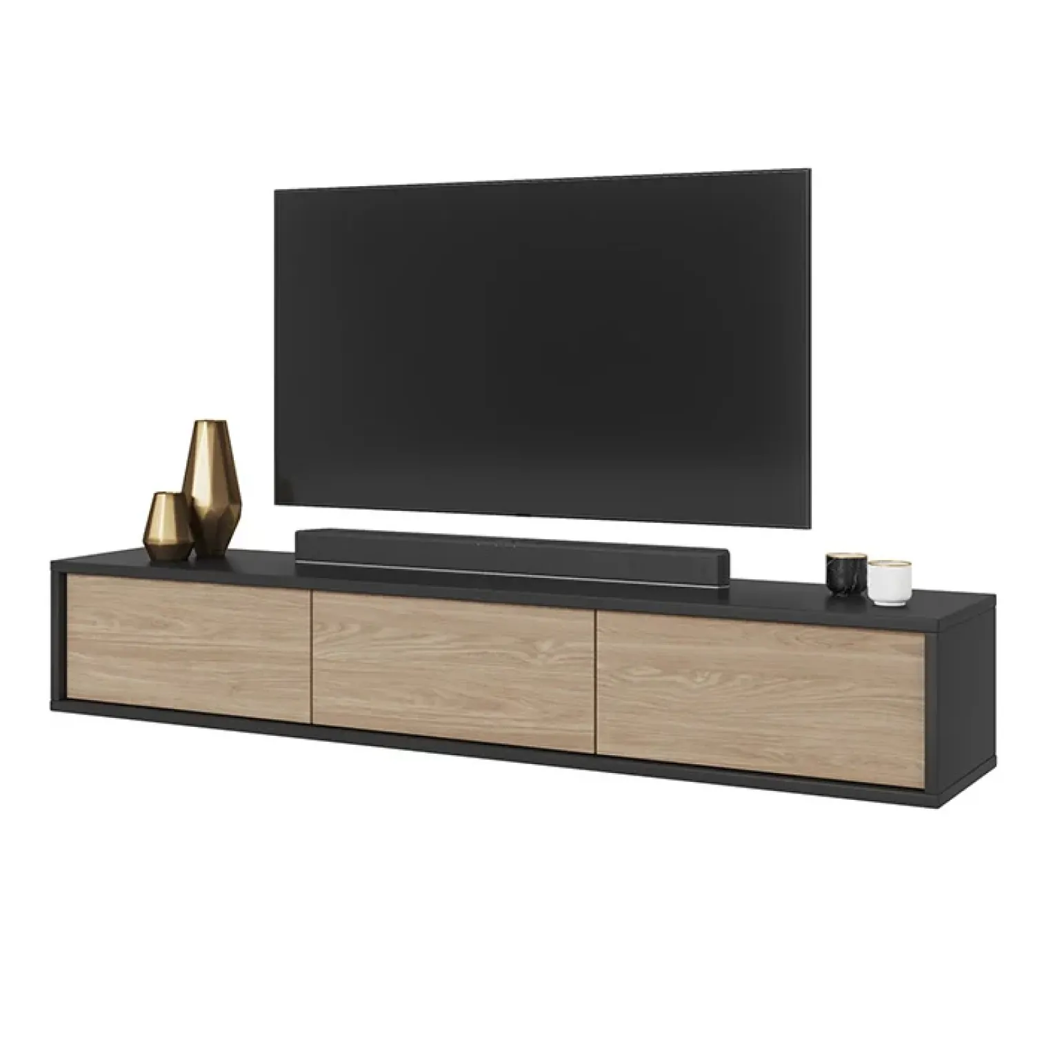Mobile TV soggiorno sospeso 180x32h cm 3 ante a ribalta rovere grigio Glem