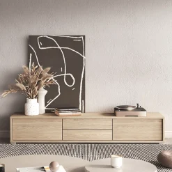 Mobile TV soggiorno sospeso 180x32h cm 2 ante a ribalta 2 cassetti  rovere Glem
