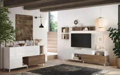 Mobile TV 241x67h cm 2 ante 1 cassetto bianco lucido rovere scuro Witty