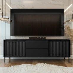 Mobile TV 174x60h cm 2 cassetti design cannettato nero Strike