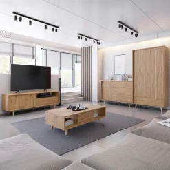 Mobile TV 152x52h cm 1 cassetto design rustico cannettato rovere Branch