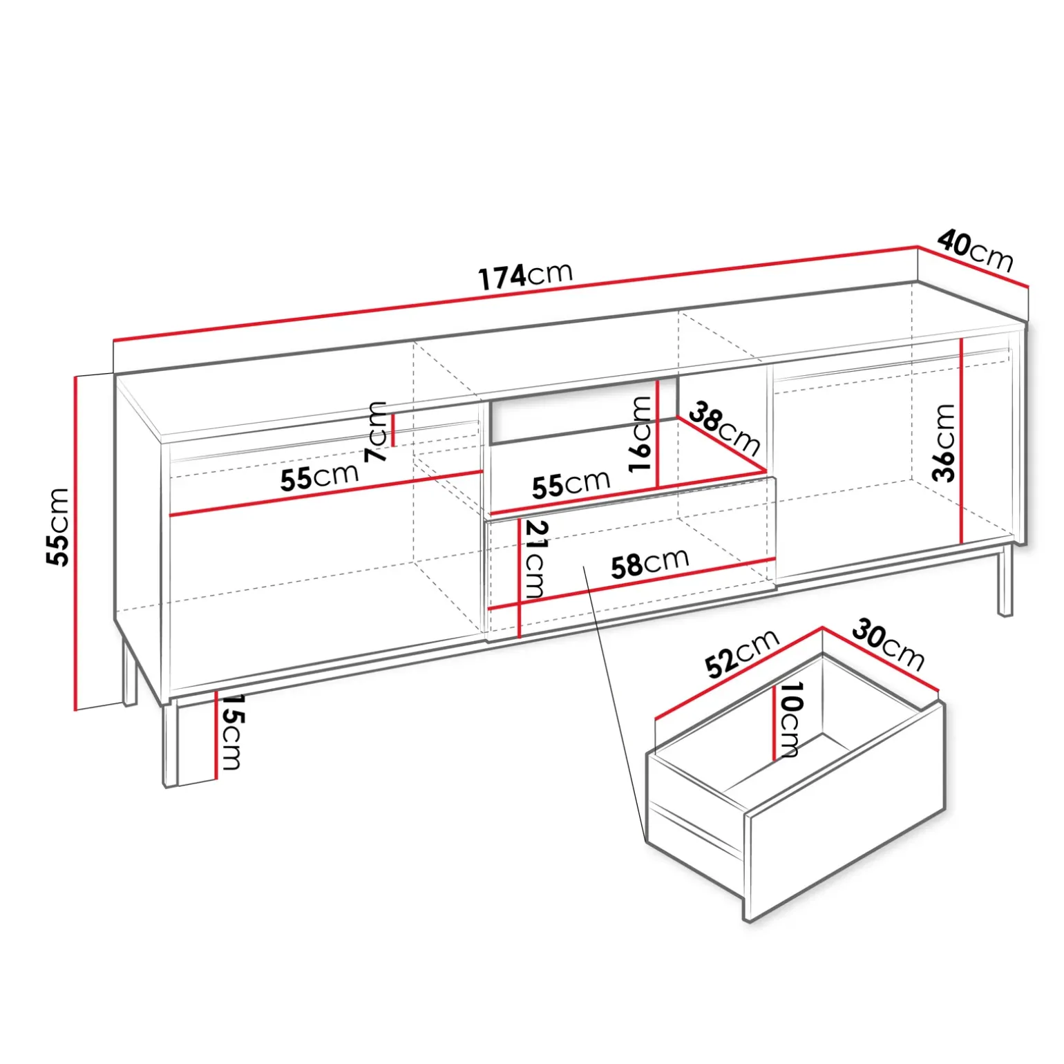 Mobile TV 174x55h cm design cannettato bianco Strike