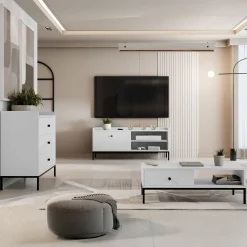 Mobile TV 140x55h cm design moderno bianco Pollon
