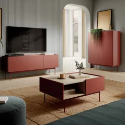 Mobile TV 144x55h cm design moderno rosso Passion