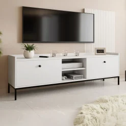 Mobile TV 180x55h cm design moderno bianco Pollon