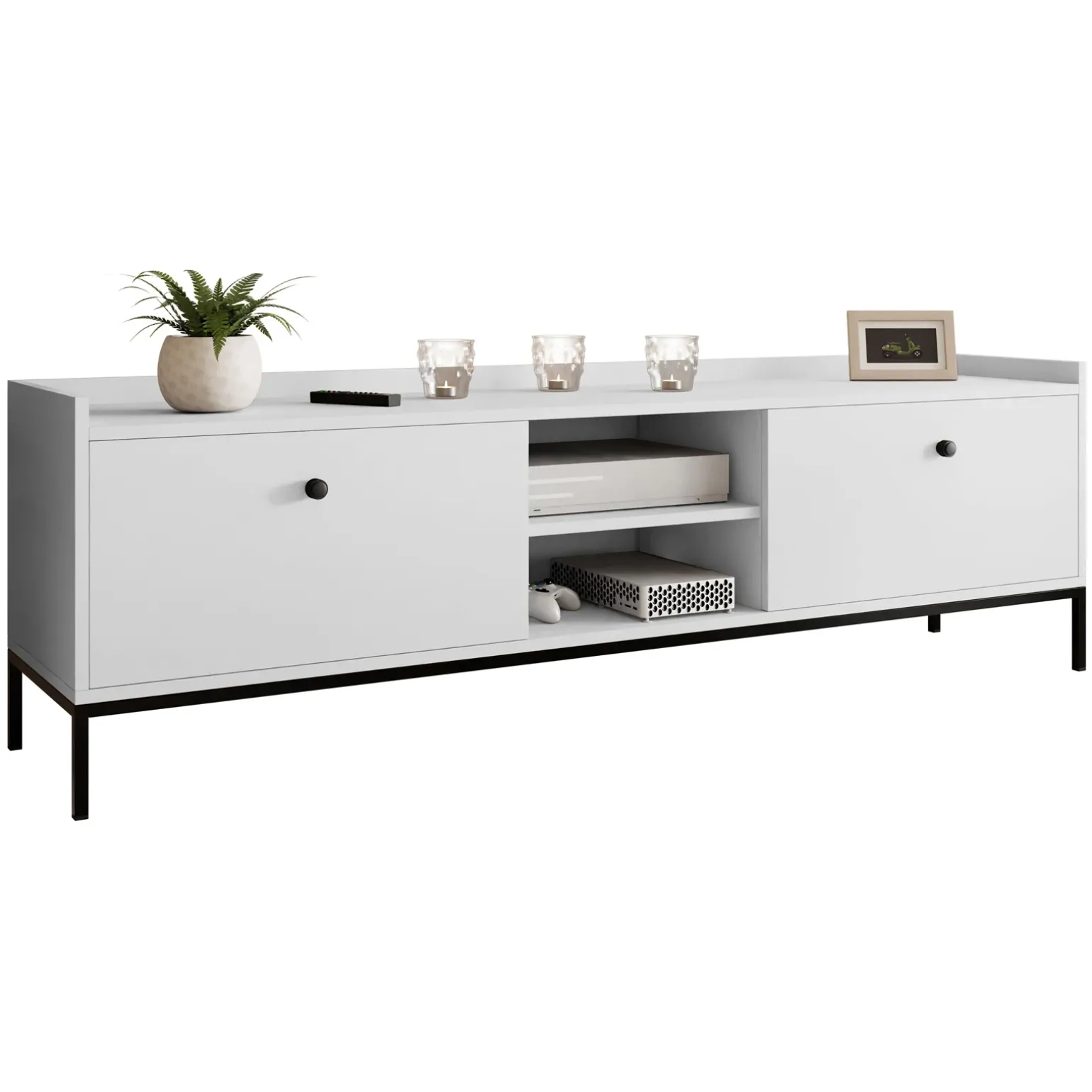 Mobile TV 180x55h cm design moderno bianco Pollon
