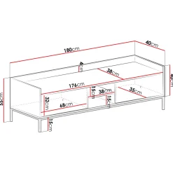 Mobile TV 180x55h cm design moderno bianco Pollon