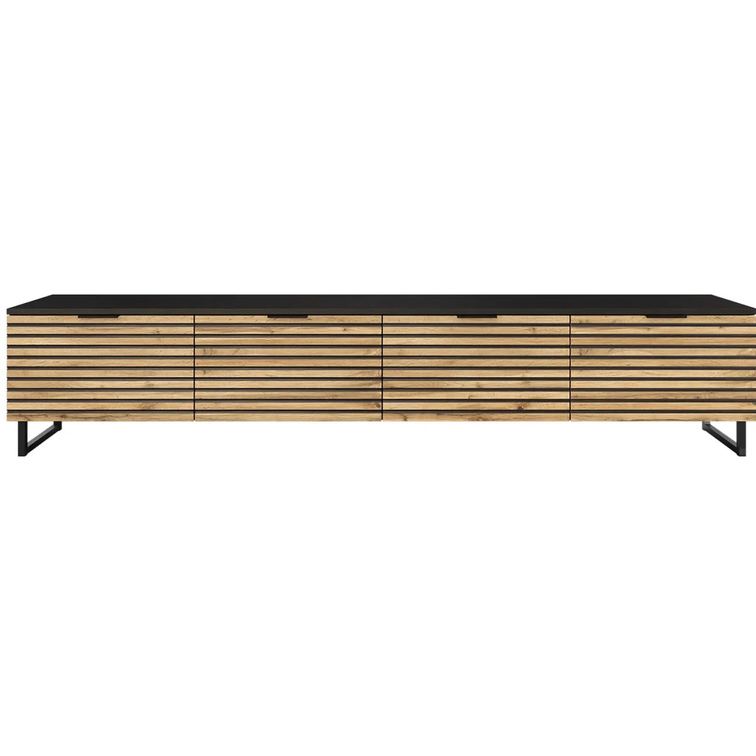 Mobile TV 200x40h cm design rustico cannettato rovere nero List