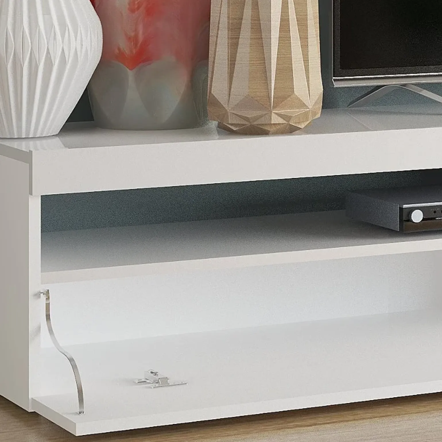 Mobile TV 200x36h cm moderno bianco lucido Denver Big