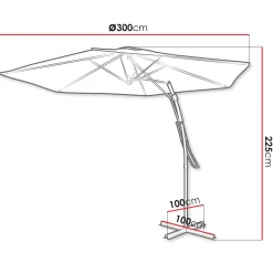 Ombrellone da giardino con braccio laterale 300x300cm grigio nero Livia