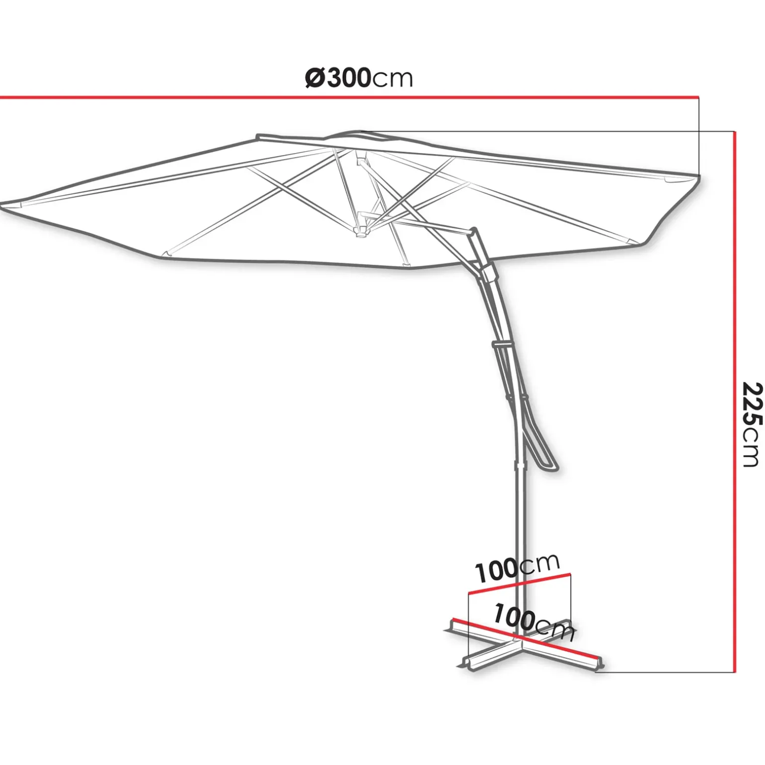 Ombrellone da giardino con braccio laterale 300x300cm grigio nero Livia