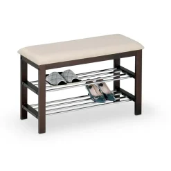 Panca scarpiera imbottita 81x49cm wengè acciaio panna Zeo