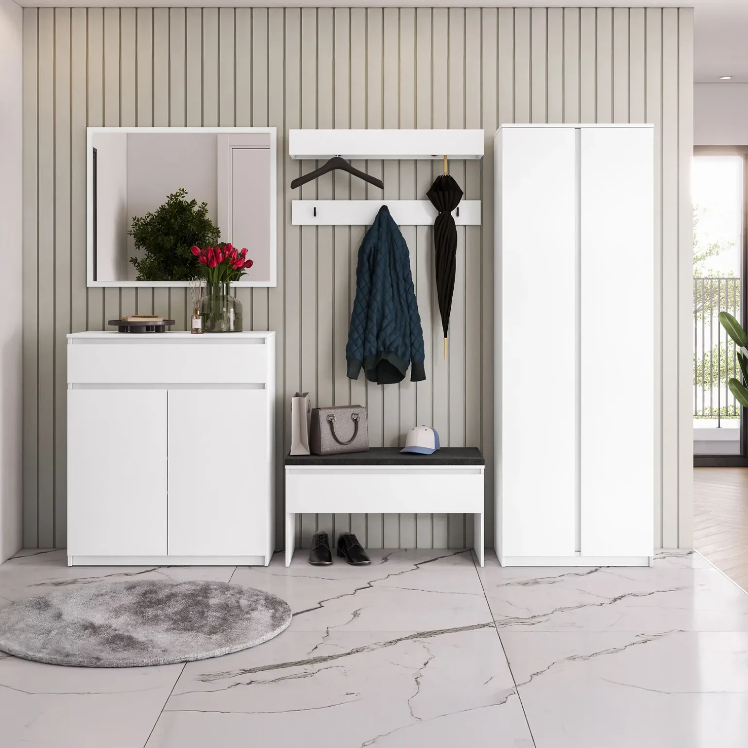 Panca scarpiera 92x50cm con imbottitura bianco Accent
