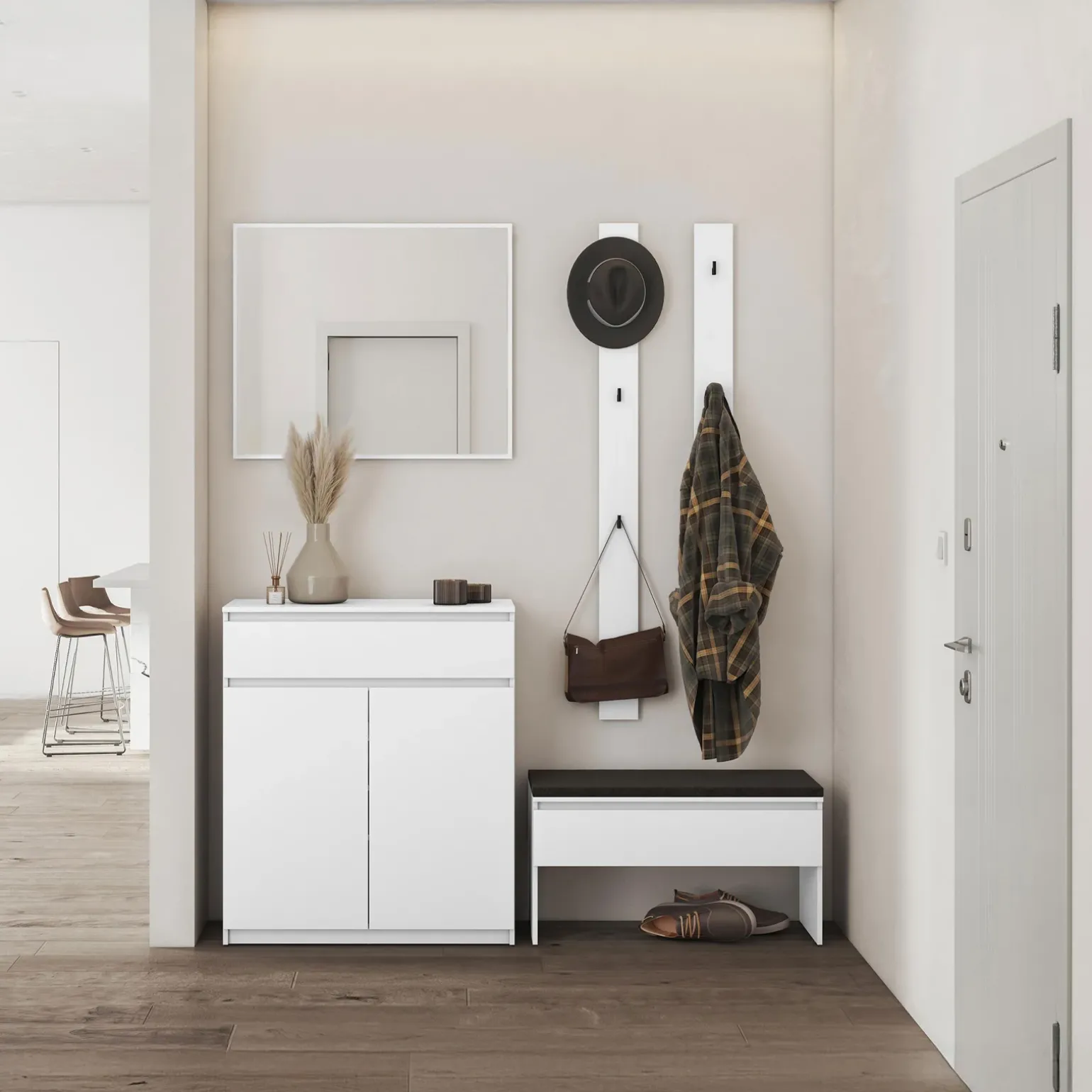 Panca scarpiera 92x50cm con imbottitura bianco Accent
