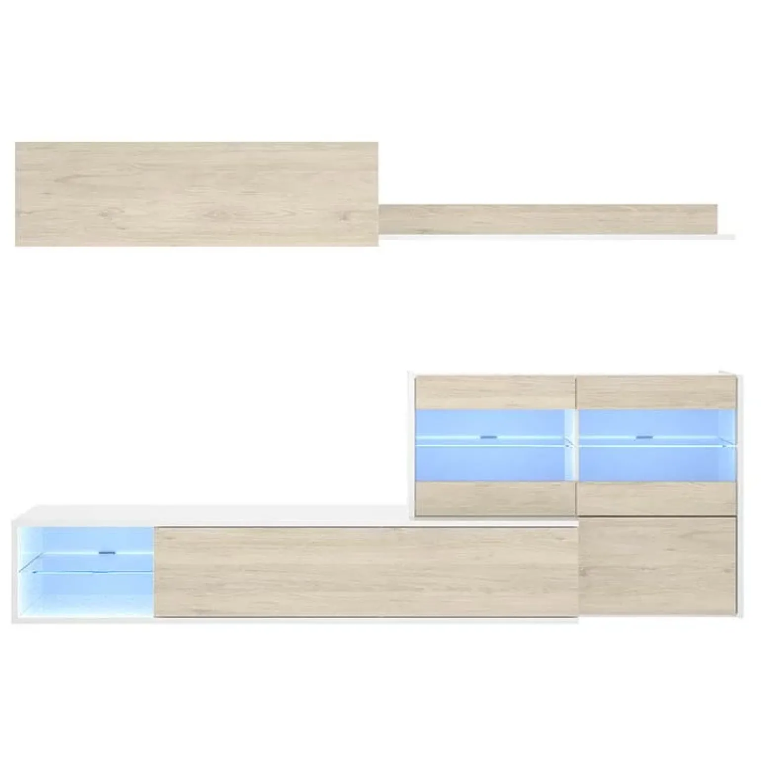 Parete attrezzata componibile 260x175h cm rovere bianco lucido Emily