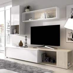 Parete attrezzata componibile 260x190h cm rovere bianco lucido Flip