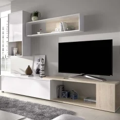 Parete attrezzata componibile 260x190h cm rovere bianco lucido Flip