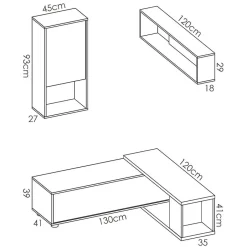Parete attrezzata componibile 260x190h cm rovere bianco lucido Flip