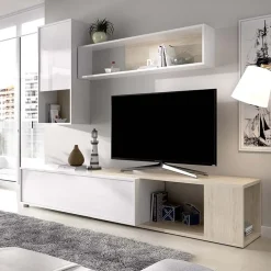 Parete attrezzata componibile 260x190h cm rovere bianco lucido Flip