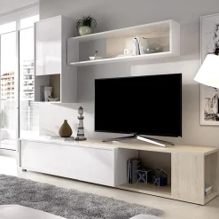 Parete attrezzata componibile 260x190h cm rovere bianco lucido Flip