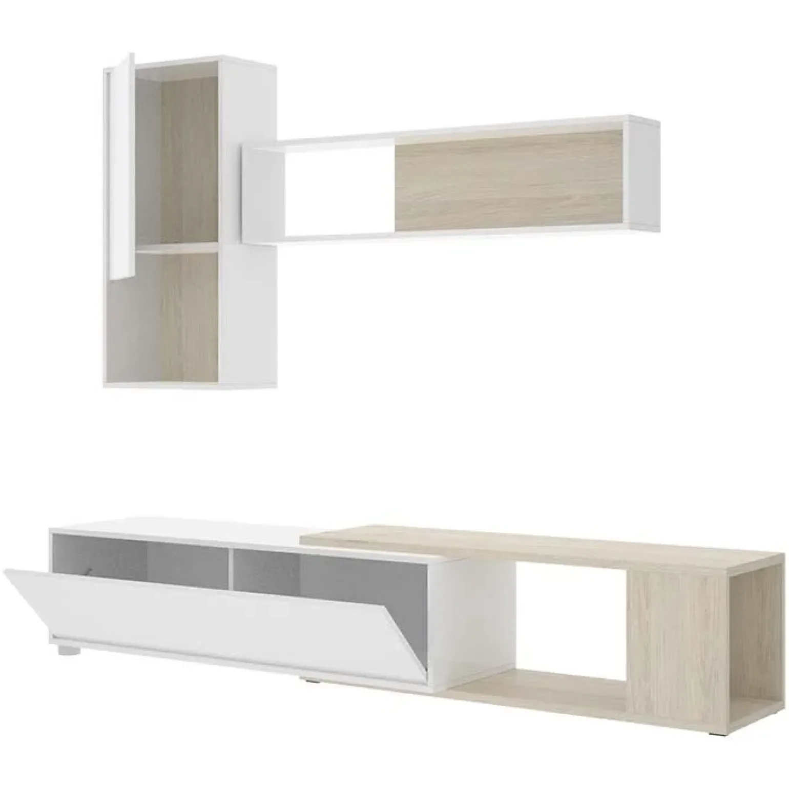 Parete attrezzata componibile 260x190h cm rovere bianco lucido Flip
