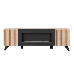 Parete attrezzata con biocamino 340x192h cm noce con stampa nera Mendes