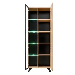 Parete attrezzata con biocamino 340x192h cm noce con stampa nera Mendes