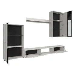 Parete attrezzata con vetrina 235x180h cm bianco nero Leeds
