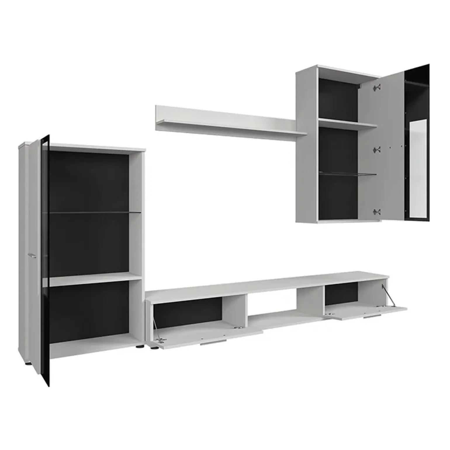 Parete attrezzata con vetrina 235x180h cm bianco nero Leeds