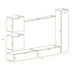 Parete attrezzata sospesa 280x180h cm bianco opaco e lucido Geo 07