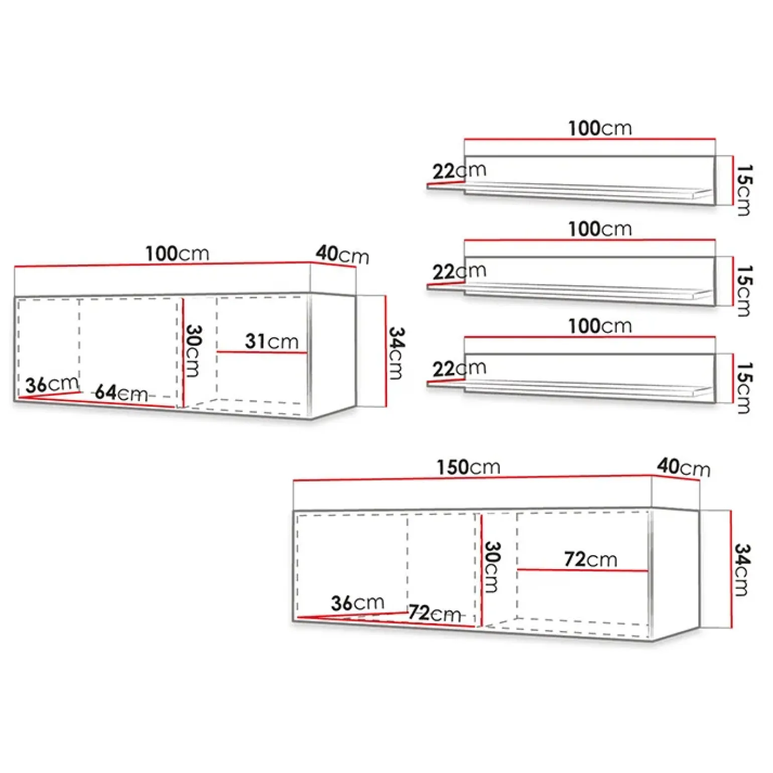 Parete attrezzata sospesa 250x150h cm bianco Kiruna 2