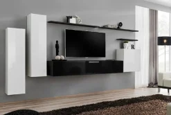 Parete attrezzata sospesa 330x160h cm moderna nero bianco Geo 01