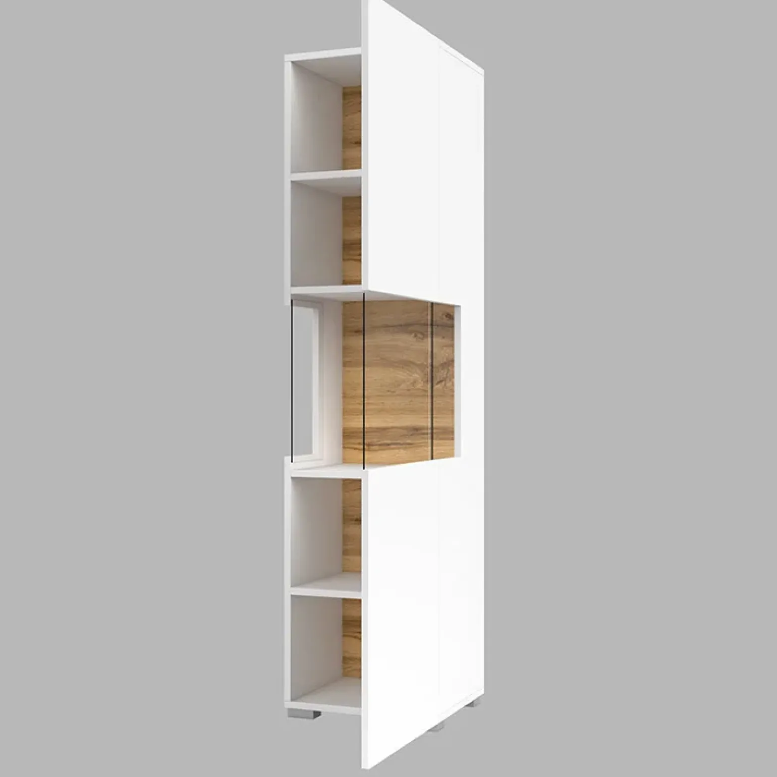 Parete attrezzata sospesa 226x140h cm bianco rovere Fusion 1