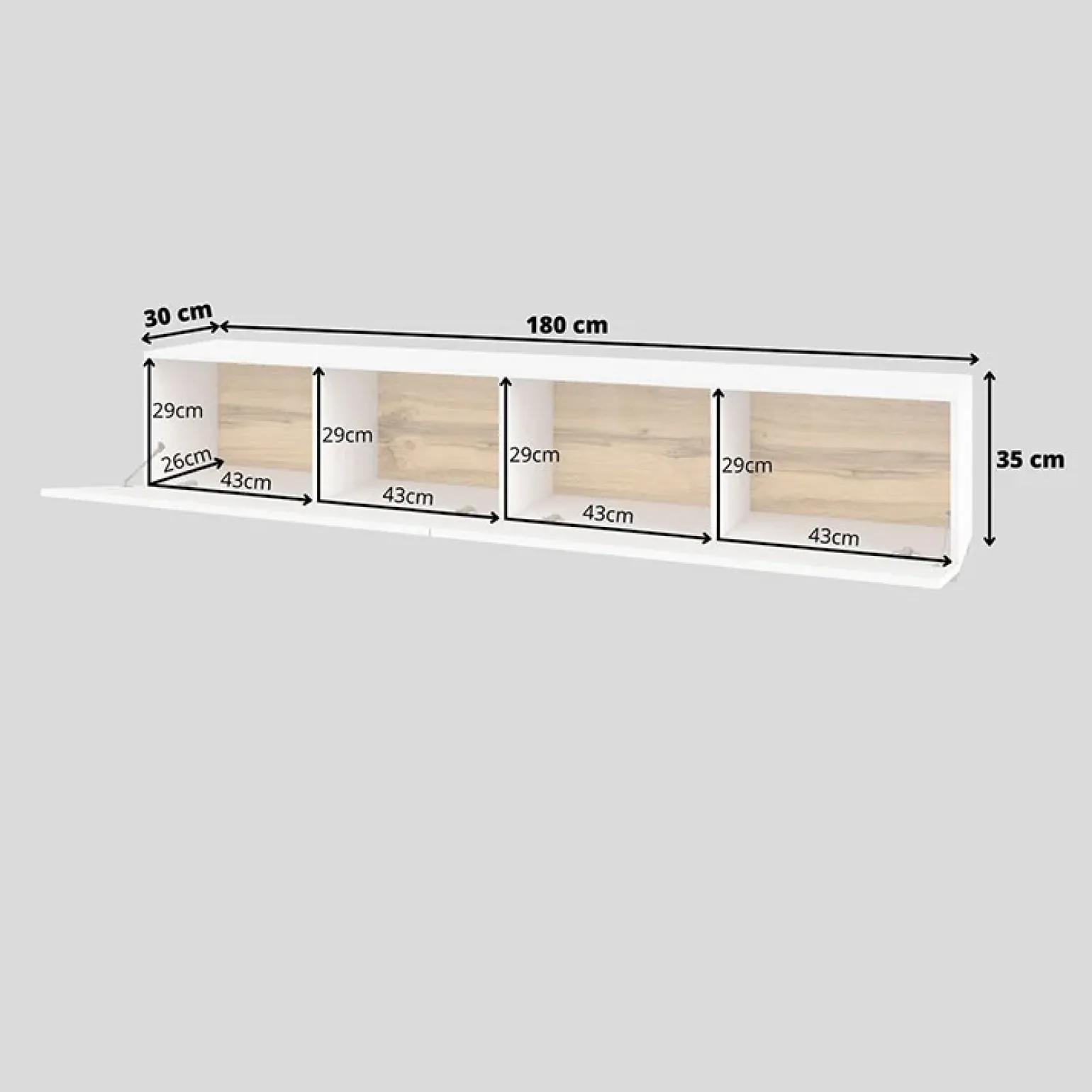 Parete attrezzata sospesa 226x140h cm bianco rovere Fusion 1