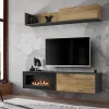 Parete attrezzata sospesa 180x150h cm con caminetto bioetanolo rovere antico antracite Botticelli