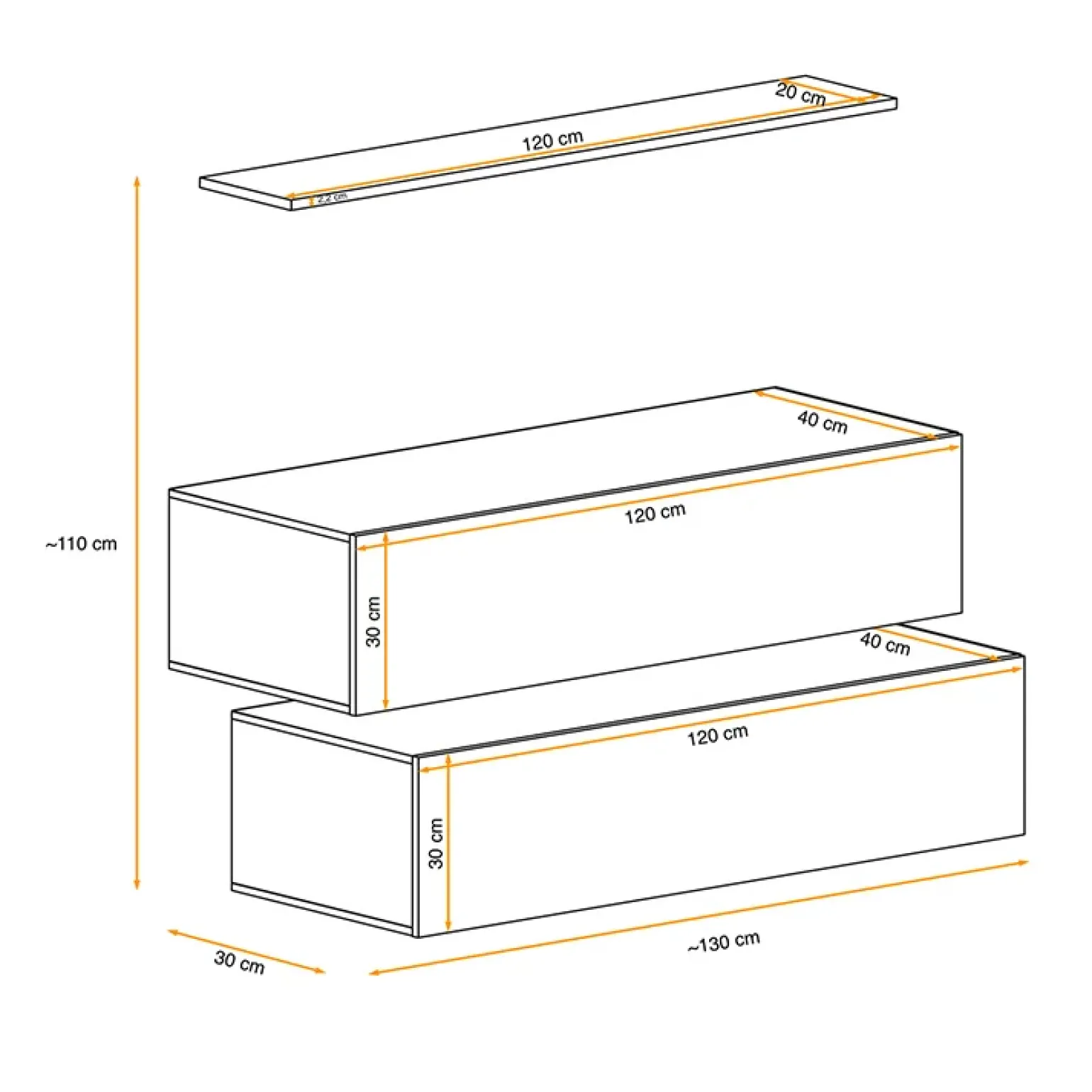 Parete attrezzata sospesa 130x110h cm bianco opaco lucido Geo 19