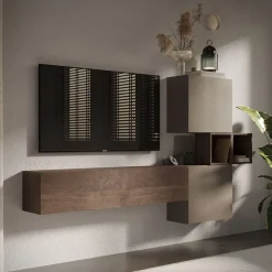 Parete attrezzata sospesa 220x130h cm moderna tortora rovere Sunset 53