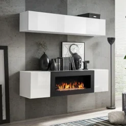 Parete attrezzata sospesa 160x150h cm con biocamino bianco N Gihome®