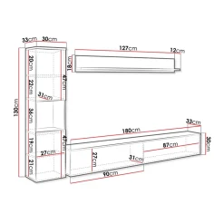 Parete attrezzata sospesa 210x130h cm bianco lucido Lamia