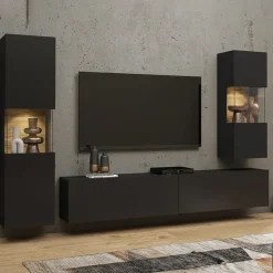 Parete attrezzata sospesa 226x140h cm nero rovere Fusion 2